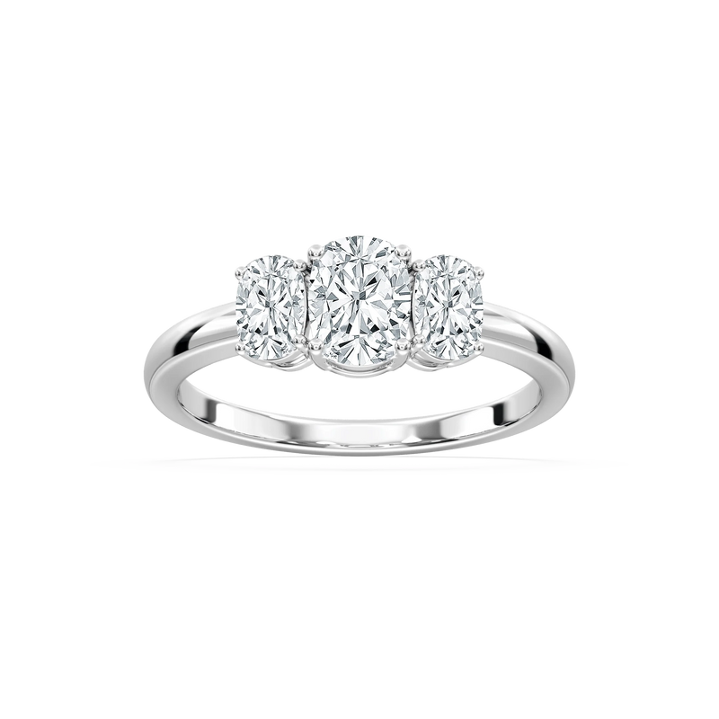 Alexa 2 ctw Elongated Cushion LGD Basket Three Stone Engagement Ring - 14K White Gold / F-VS2