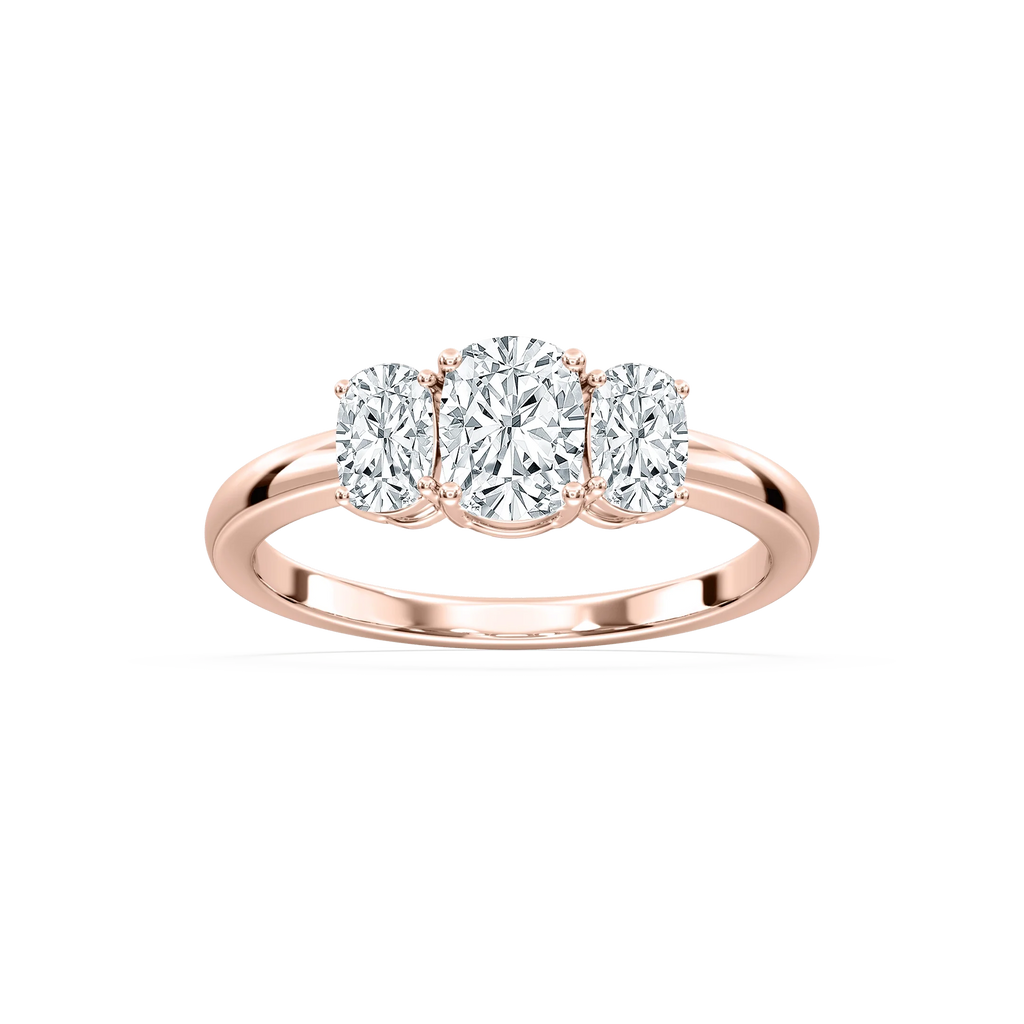 Alexa 2 ctw Elongated Cushion LGD Basket Three Stone Engagement Ring - 14K Rose Gold / F-VS2