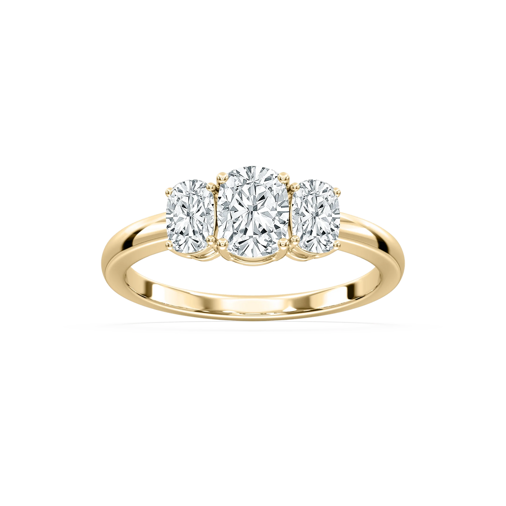 Alexa 2 ctw Elongated Cushion LGD Basket Three Stone Engagement Ring - 14K Yellow Gold / E-VS1