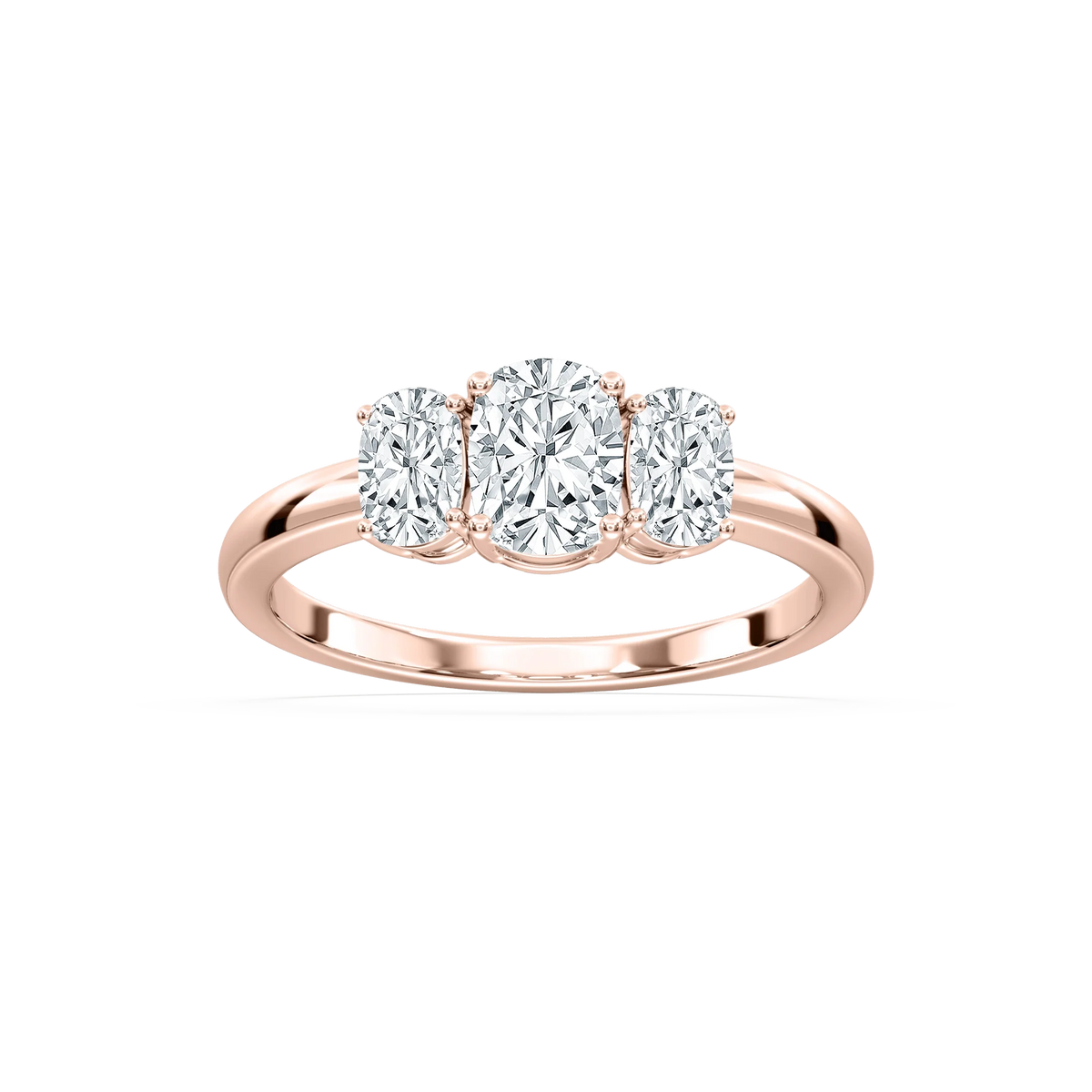 Alexa 2 ctw Elongated Cushion LGD Basket Three Stone Engagement Ring - 14K Rose Gold / E-VS1