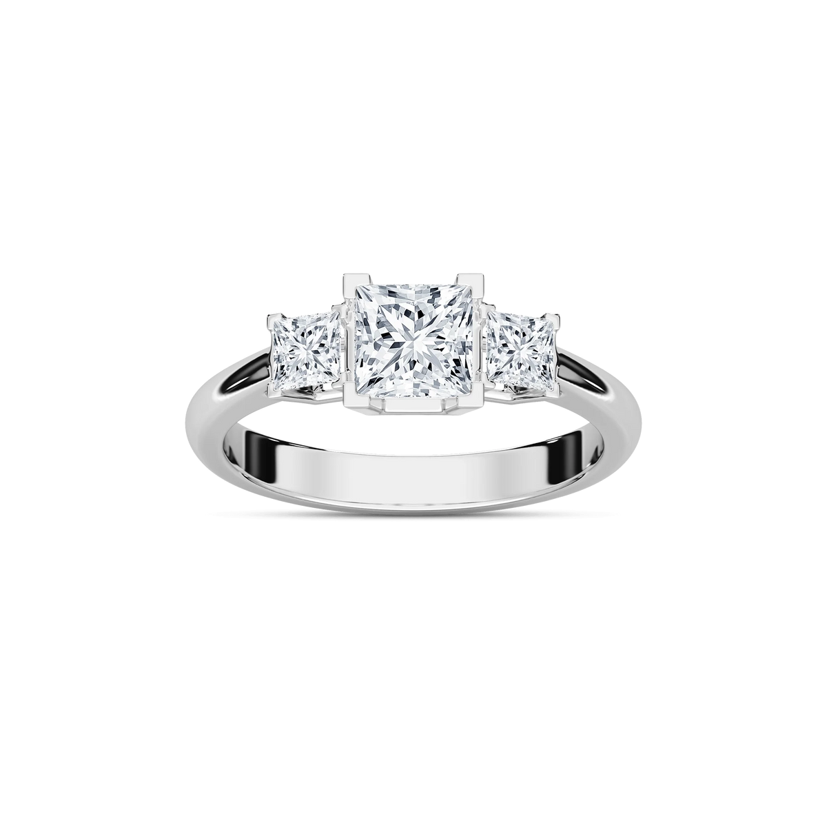 Emmie 1 ½ ctw Princess LGD Modern Three Stone Engagement Ring - 14K White Gold / F-VS2