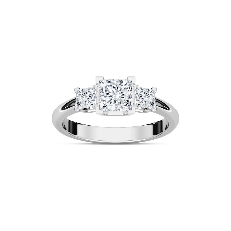 Emmie 1 ½ ctw Princess LGD Modern Three Stone Engagement Ring - 14K White Gold / F-VS2