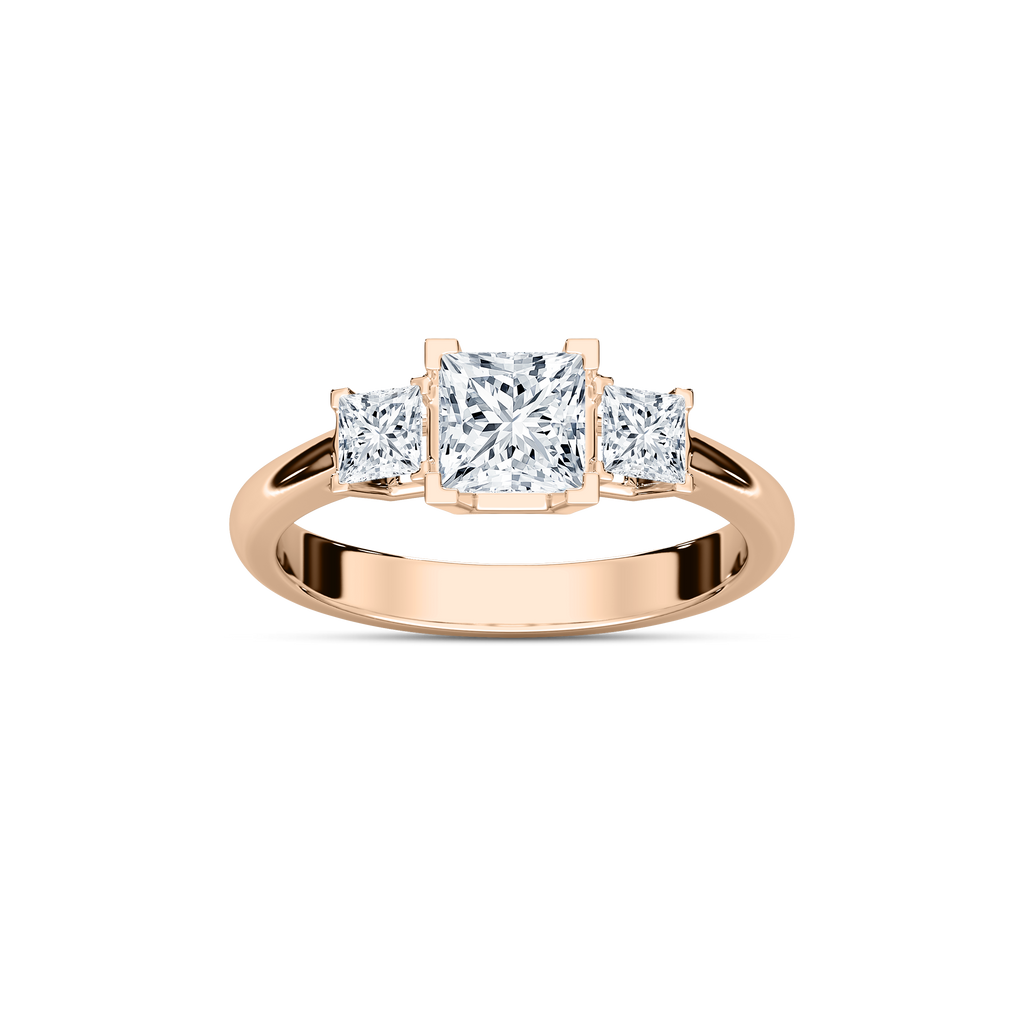 Emmie 1 ½ ctw Princess LGD Modern Three Stone Engagement Ring - 14K Rose Gold / D-VVS2