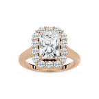 Elena 4 ctw Radiant LGD Cathedral Halo Engagement Ring - 14K Rose Gold / F-VS2