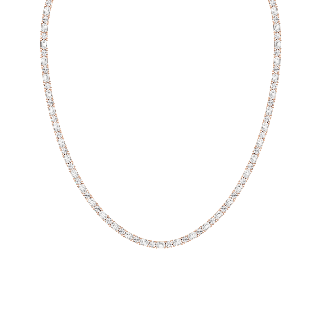 21 ctw Emerald and Round LGD Classic Tennis Necklace - 18 Inches - Signature Collection