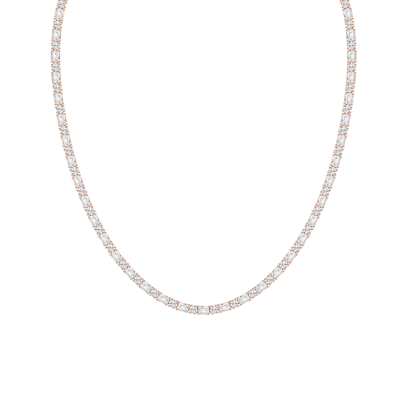 21 ctw Emerald and Round LGD Classic Tennis Necklace - 18 Inches - Signature Collection