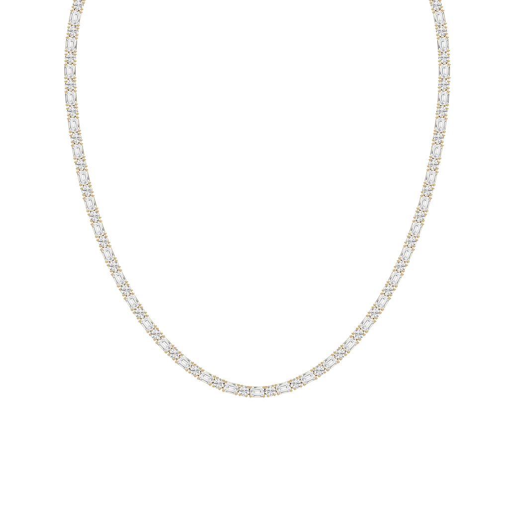 21 ctw Emerald and Round LGD Classic Tennis Necklace - 18 Inches - Signature Collection