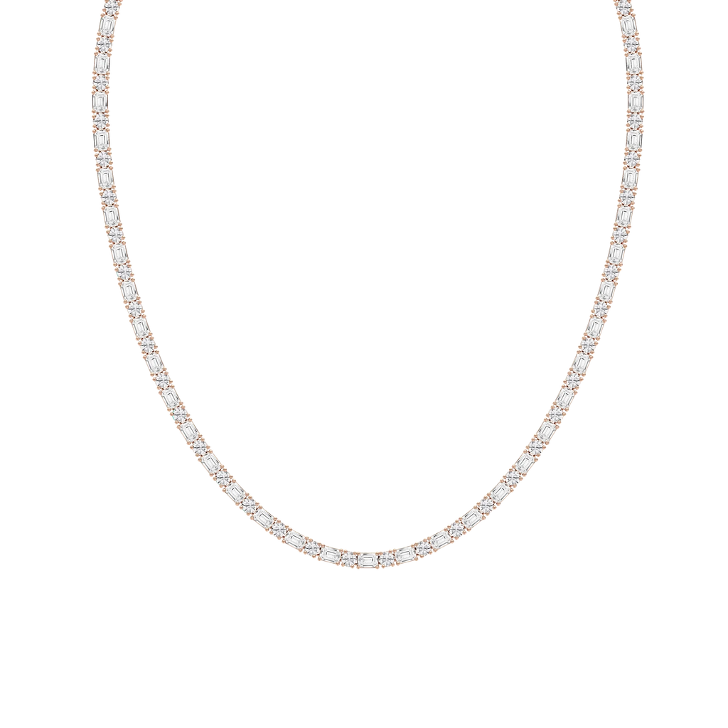 21 ctw Emerald and Round LGD Classic Tennis Necklace - 18 Inches - Signature Collection