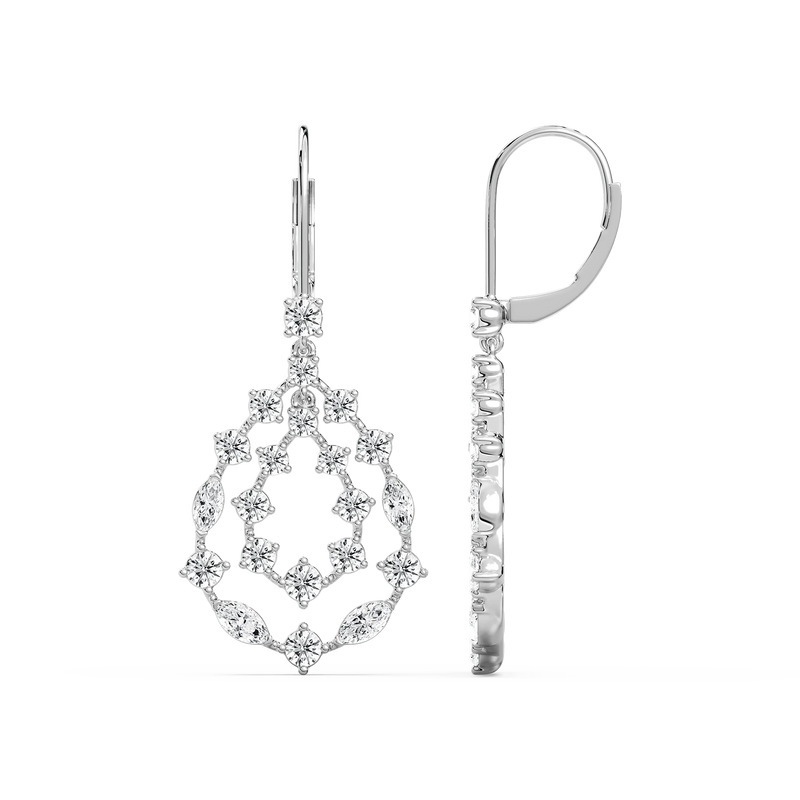 2 ¹⁄₃ ctw Marquise and Round LGD Cluster Drop Earrings - 14K White Gold