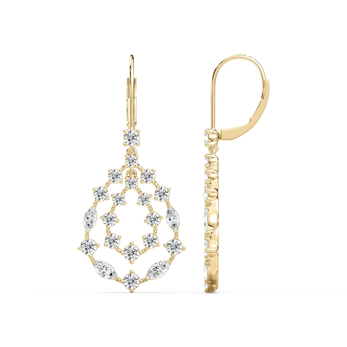 2 ¹⁄₃ ctw Marquise and Round LGD Cluster Drop Earrings - 14K Yellow Gold