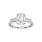 Sydney 2 ½ ctw Emerald LGD Couture Bezel Set Three Stone Engagement Ring - 14K White Gold / E-VS1