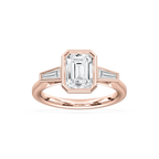 Sydney 2 ½ ctw Emerald LGD Couture Bezel Set Three Stone Engagement Ring - 14K Rose Gold / E-VS1