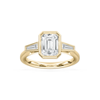 Sydney 2 ½ ctw Emerald LGD Couture Bezel Set Three Stone Engagement Ring - 18K Yellow Gold / E-VS1