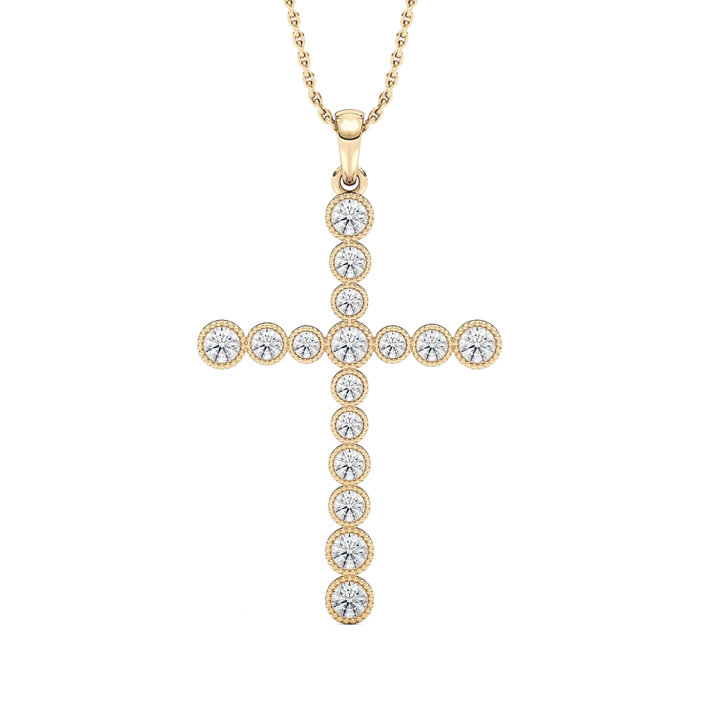 1/4 ctw Round LGD Beaded Bezel Cross Pendant  - 18 Inches