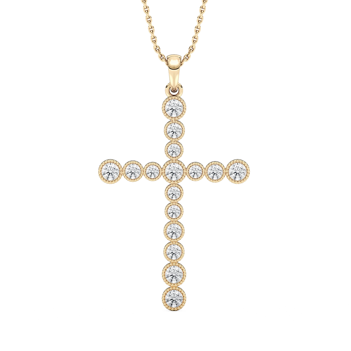 1/4 ctw Round LGD Beaded Bezel Cross Pendant  - 18 Inches