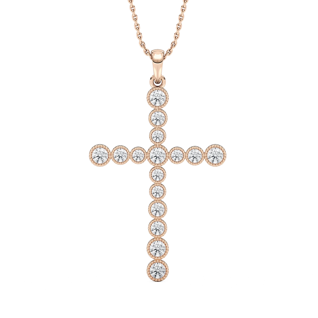 1/4 ctw Round LGD Beaded Bezel Cross Pendant  - 18 Inches