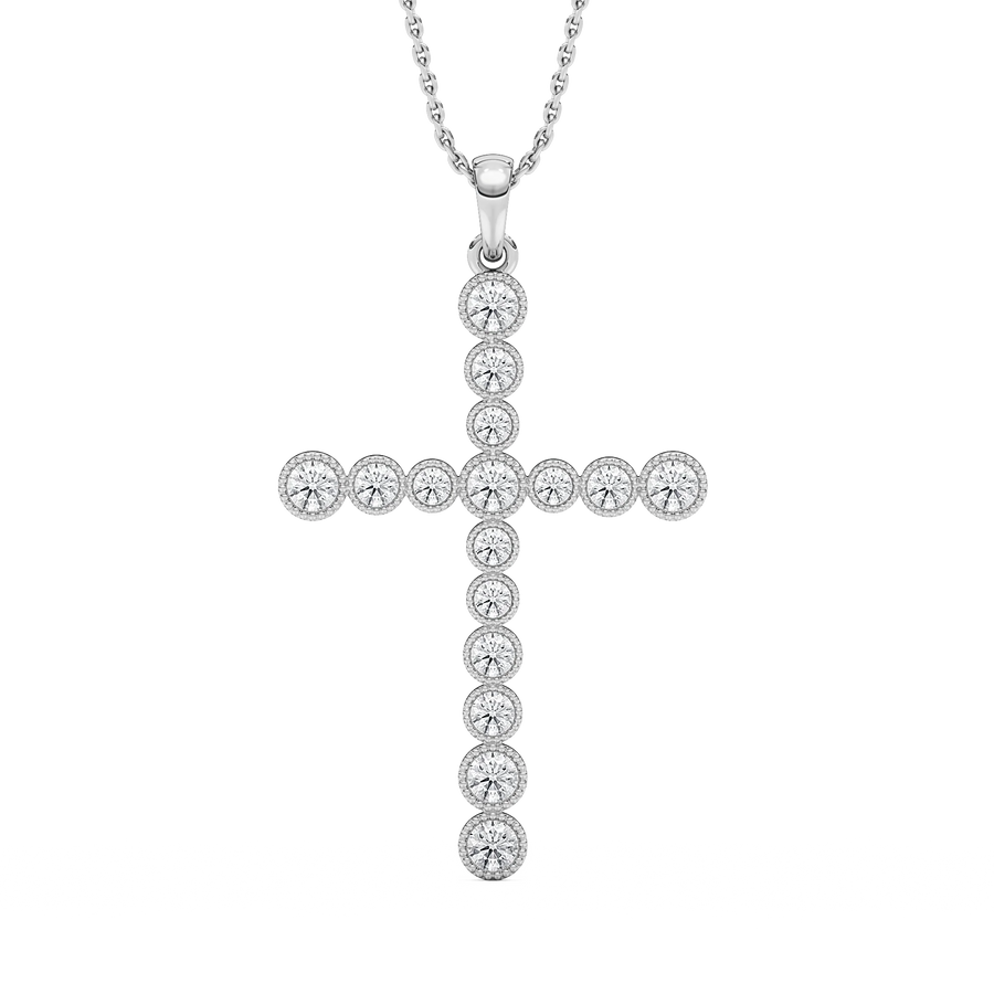 1/4 ctw Round LGD Beaded Bezel Cross Pendant  - 18 Inches