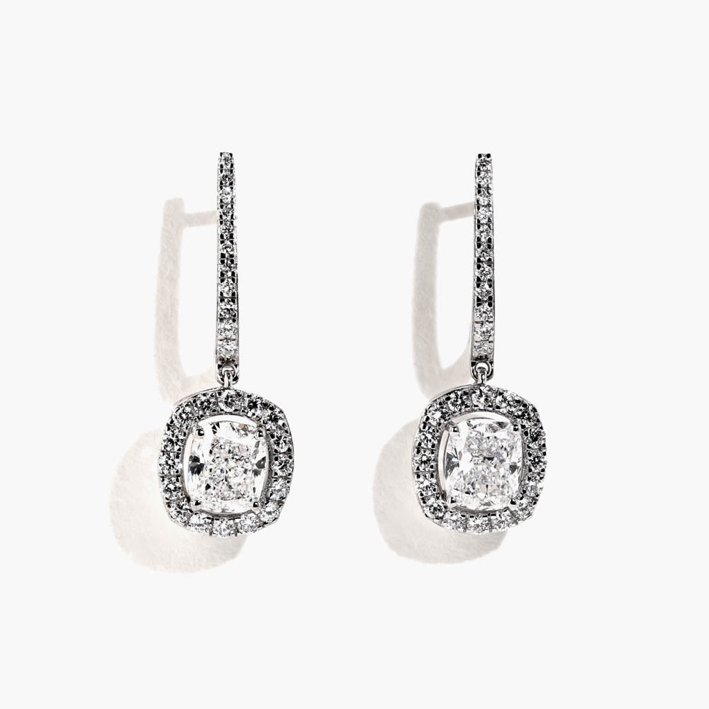 2 ⁵/₈ ctw Cushion and Round LGD Halo Drop Earrings