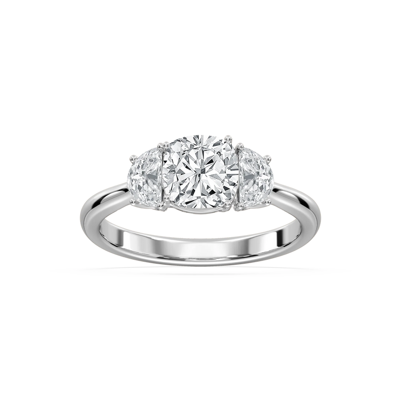 Mara Cushion LGD with Half Moon Sides Trellis Three Stone Engagement Ring - 14K White Gold / 2.0ctw