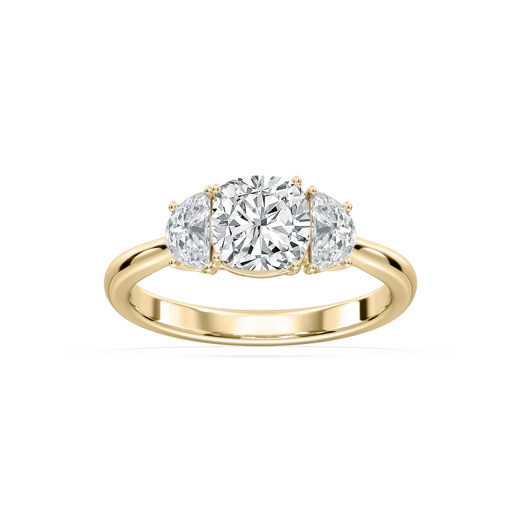 Mara Cushion LGD with Half Moon Sides Trellis Three Stone Engagement Ring - 14K Yellow Gold / 2.0ctw