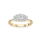 Mara Cushion LGD with Half Moon Sides Trellis Three Stone Engagement Ring - 14K Yellow Gold / 3.0ctw