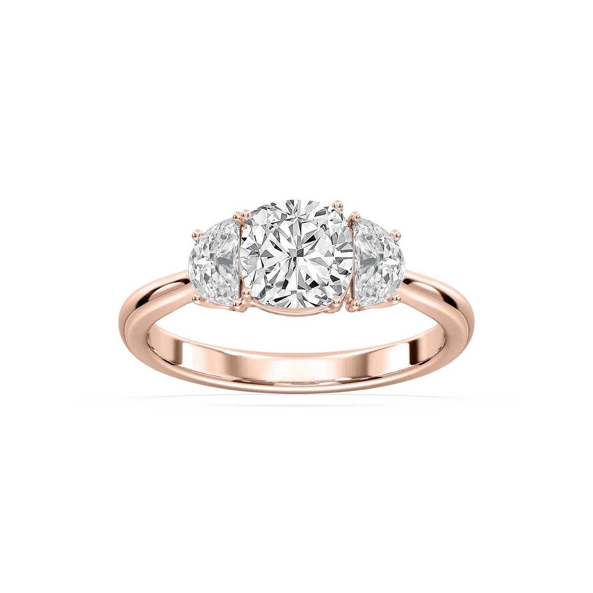 Mara Cushion LGD with Half Moon Sides Trellis Three Stone Engagement Ring - 14K Rose Gold / 3.0ctw