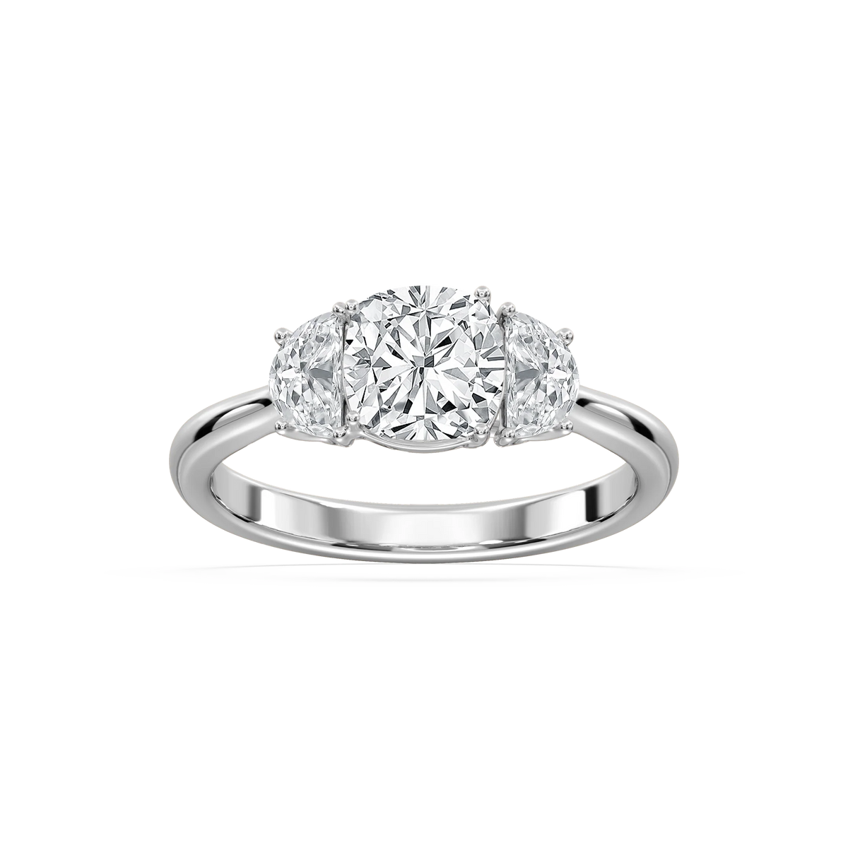 Mara Cushion LGD with Half Moon Sides Trellis Three Stone Engagement Ring - 18K White Gold / 3.0ctw