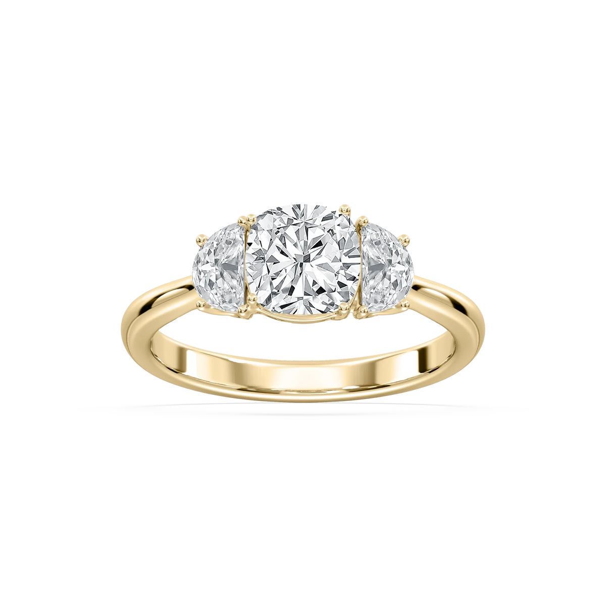 Mara Cushion LGD with Half Moon Sides Trellis Three Stone Engagement Ring - 18K Yellow Gold / 2.0ctw