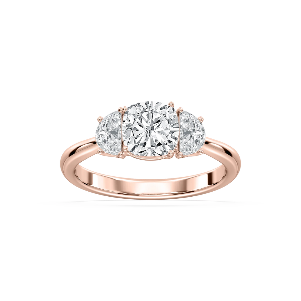 Mara Cushion LGD with Half Moon Sides Trellis Three Stone Engagement Ring - 18K Rose Gold / 3.0ctw
