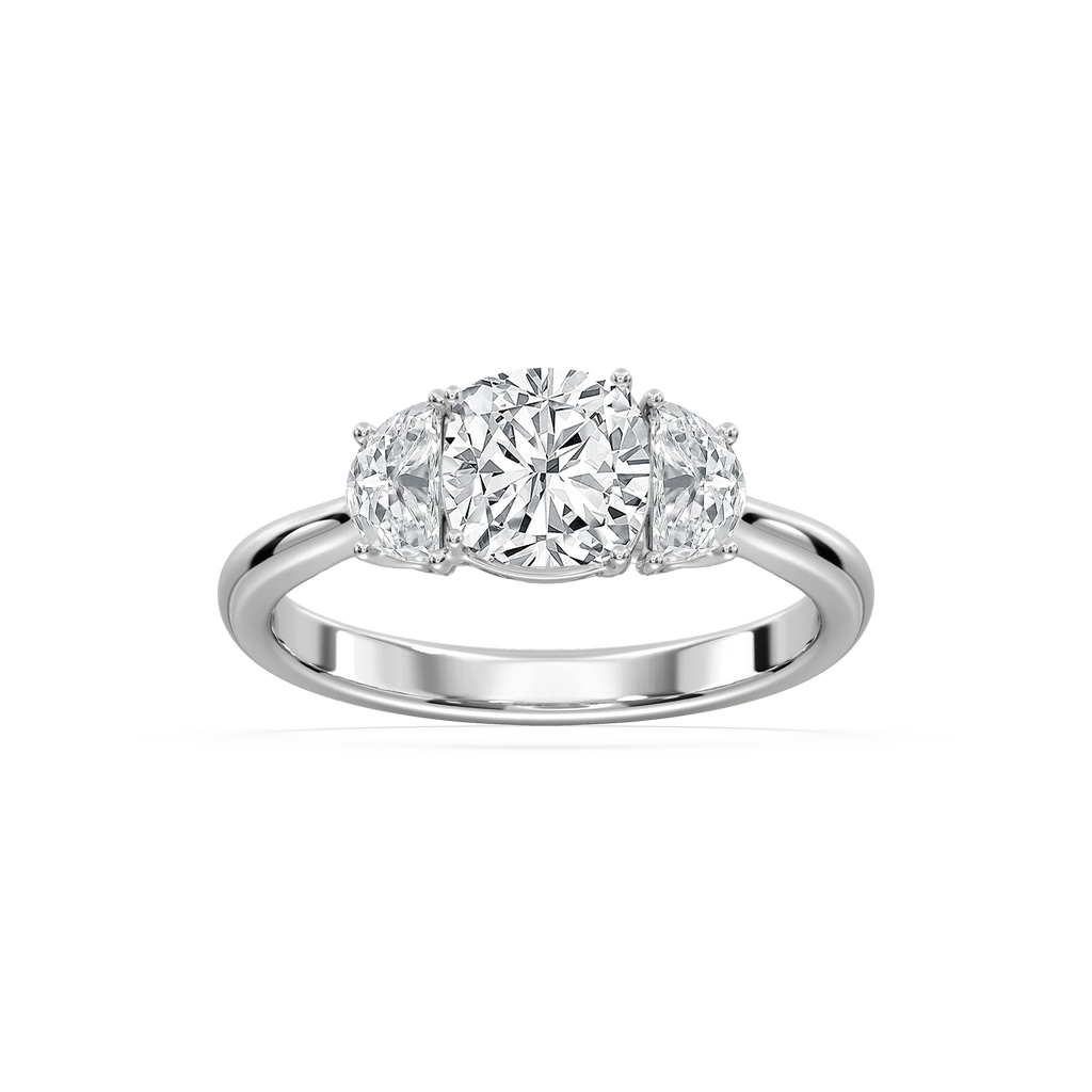 Mara Cushion LGD with Half Moon Sides Trellis Three Stone Engagement Ring - Platinum / 3.0ctw