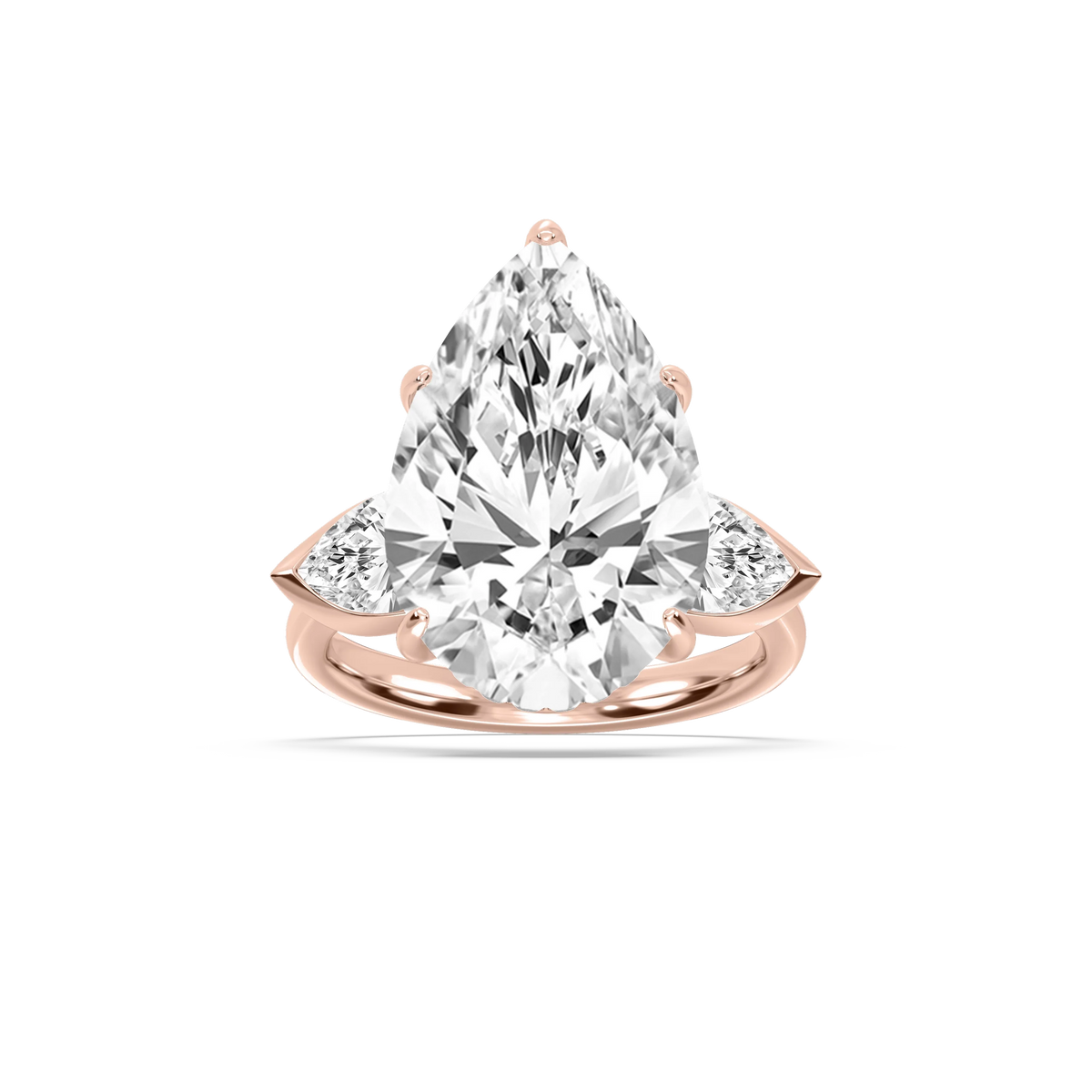 Cynthia 13 ctw Pear LGD Three Stone Engagement Ring - Signature Collection - 18K Rose Gold