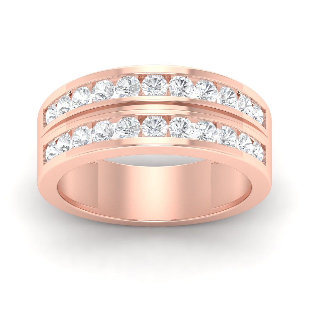 Two -Tone Channel Set 2 Row Diamond Men's Ring - 14K Rose Gold image