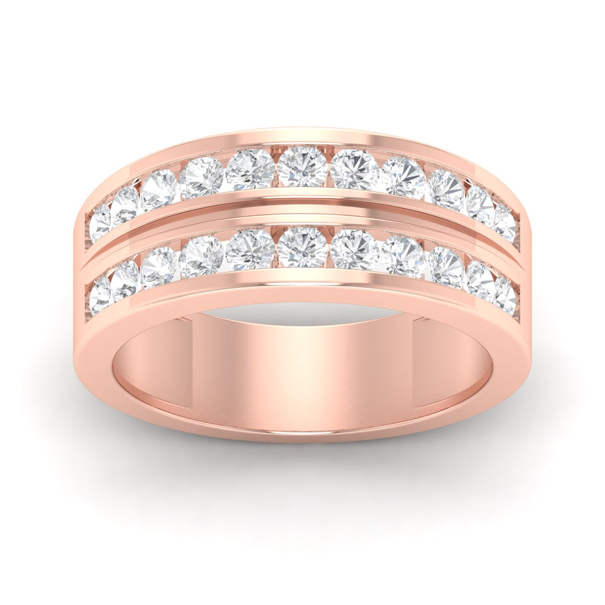 Two -Tone Channel Set 2 Row Diamond Men's Ring - 14K Rose Gold image