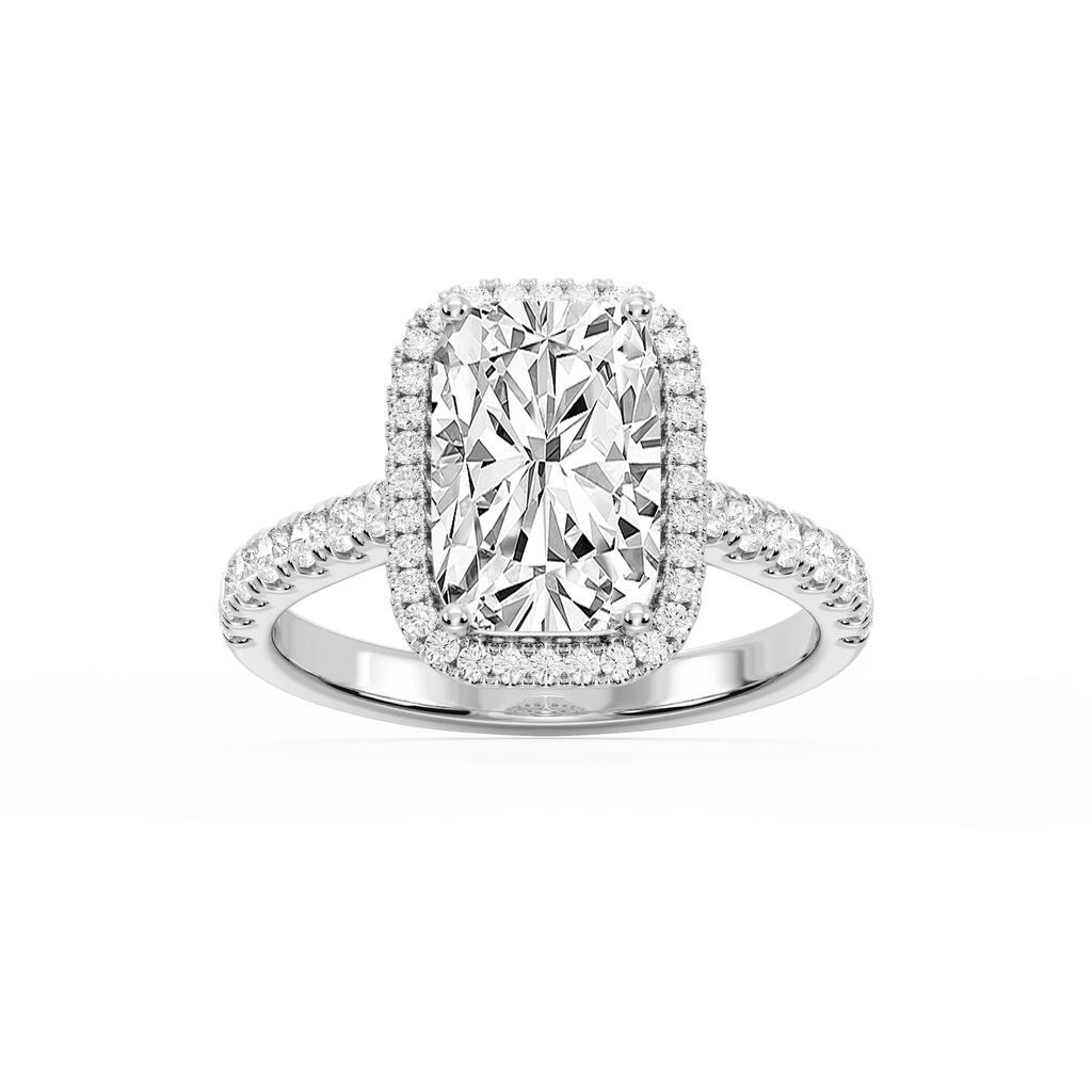 Daniela Antique Elongated Cushion LGD Halo Engagement Ring - 18K White Gold / 5 ½ ctw / F-VS2