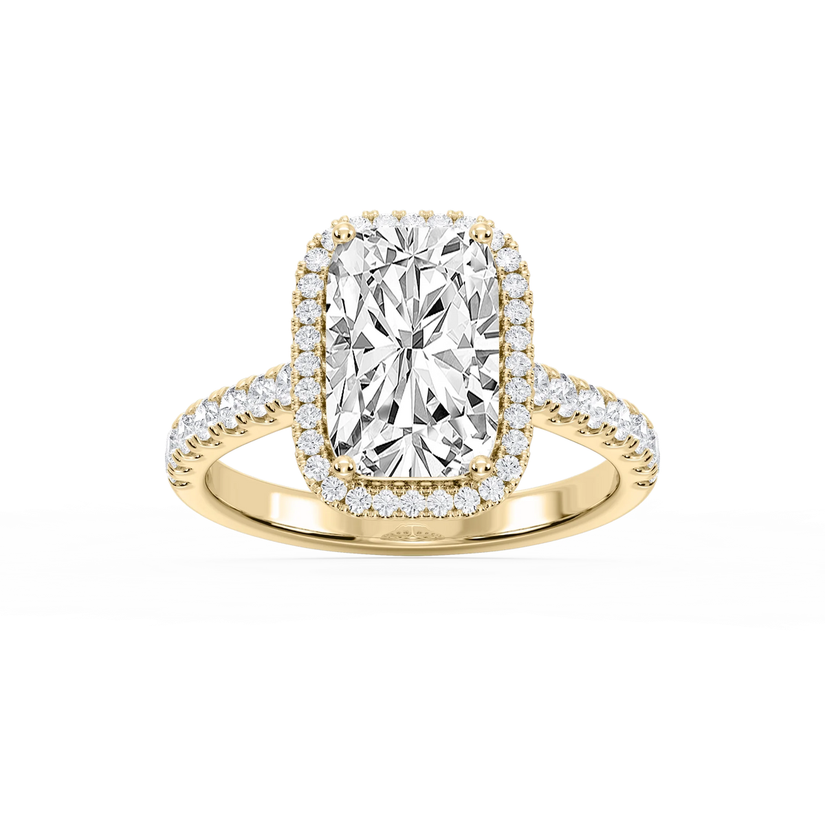 Daniela Antique Elongated Cushion LGD Halo Engagement Ring - 18K Yellow Gold / 2 ½ ctw / F-VS2