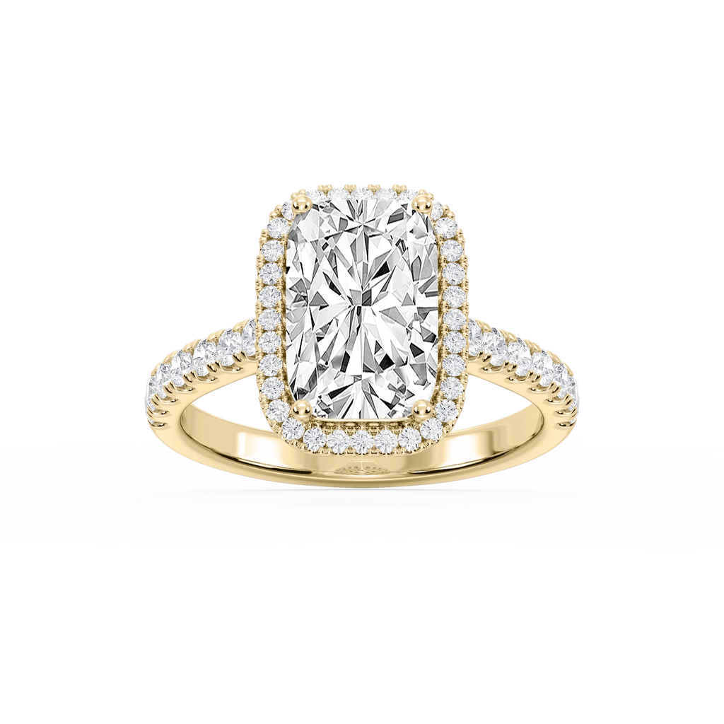 Daniela Antique Elongated Cushion LGD Halo Engagement Ring - 18K Yellow Gold / 5 ½ ctw / F-VS2