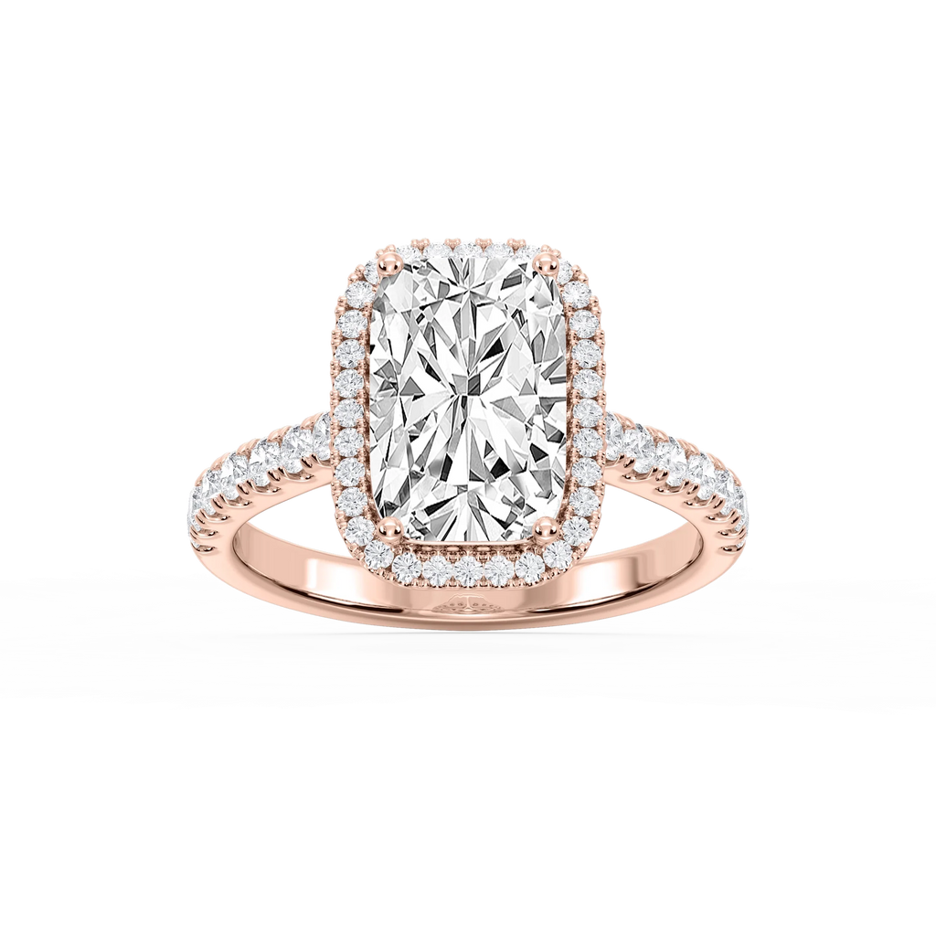 Daniela Antique Elongated Cushion LGD Halo Engagement Ring - 18K Rose Gold / 3 ½ ctw / F-VS2