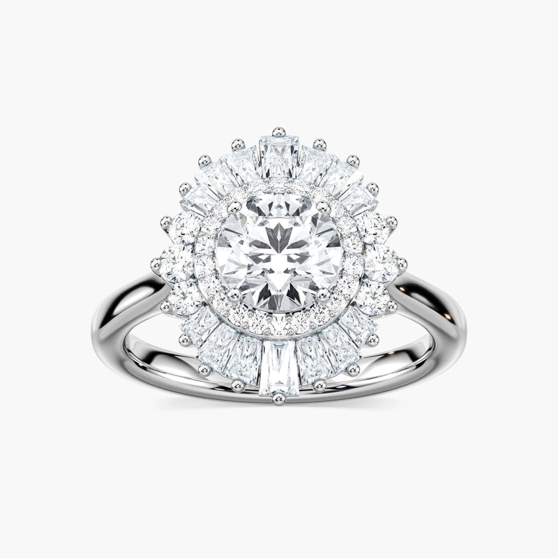 Delphine Round LGD Ornate Vintage Double Halo Engagement Ring - 14K White Gold