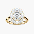 Delphine Round LGD Ornate Vintage Double Halo Engagement Ring - 14K Yellow Gold