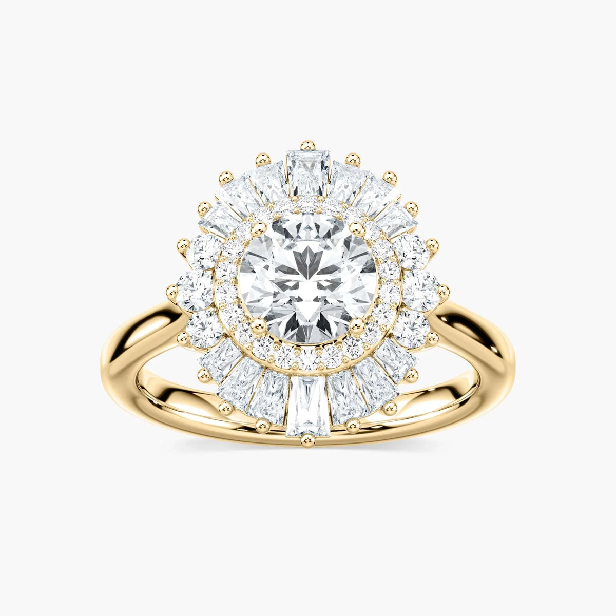 Delphine Round LGD Ornate Vintage Double Halo Engagement Ring - 14K Yellow Gold