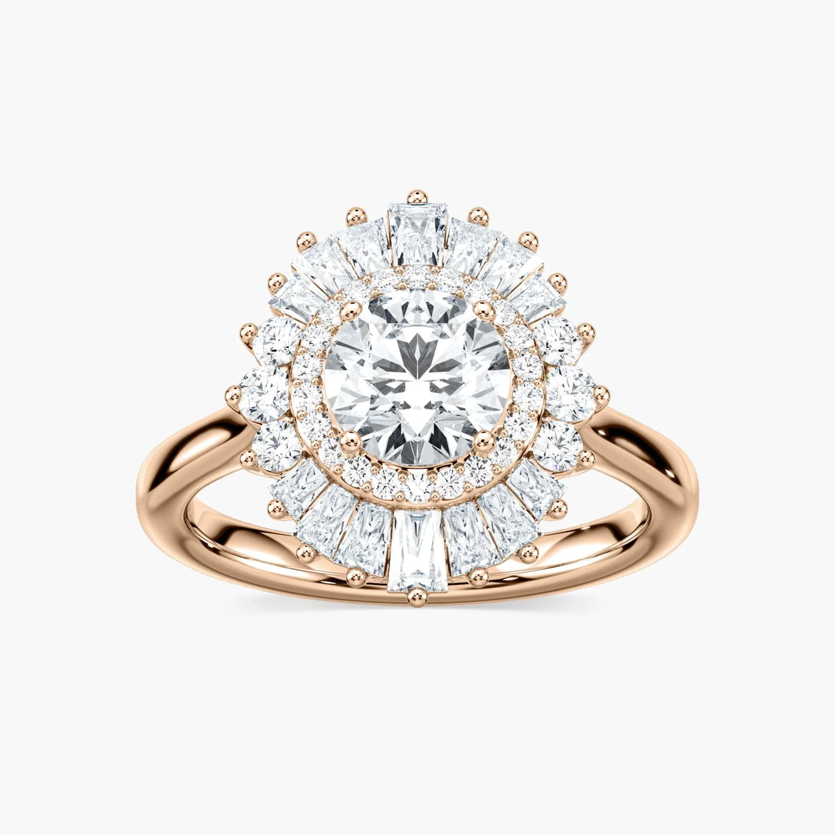 Delphine Round LGD Ornate Vintage Double Halo Engagement Ring - 14K Rose Gold