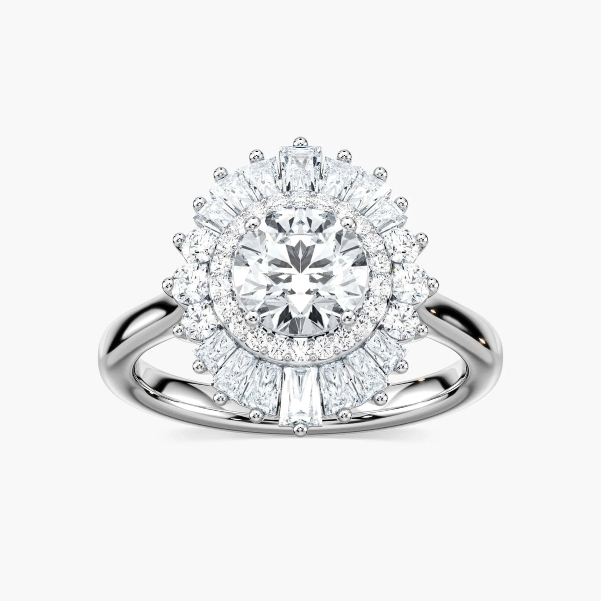 Delphine Round LGD Ornate Vintage Double Halo Engagement Ring - 18K White Gold