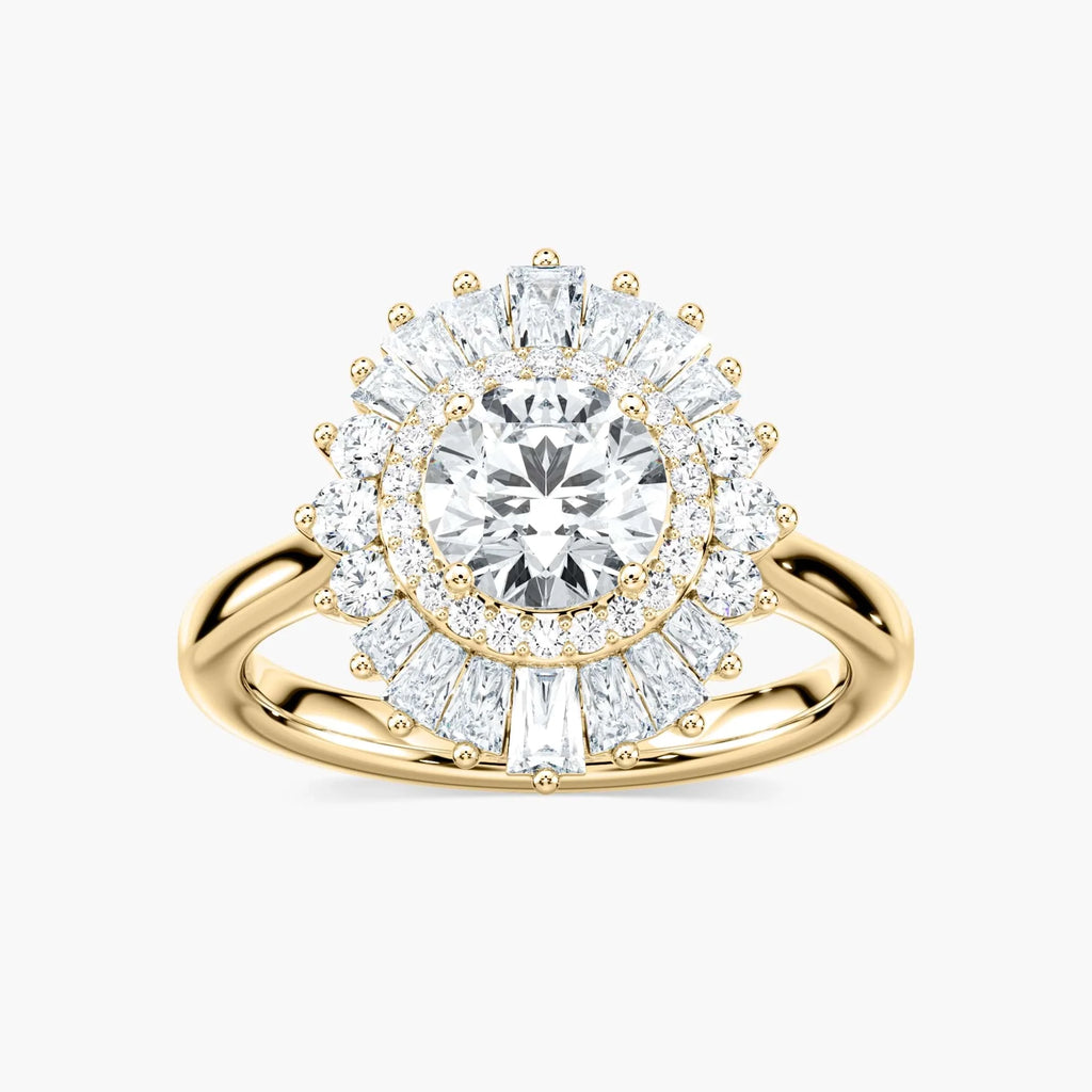 Delphine Round LGD Ornate Vintage Double Halo Engagement Ring - 18K Yellow Gold