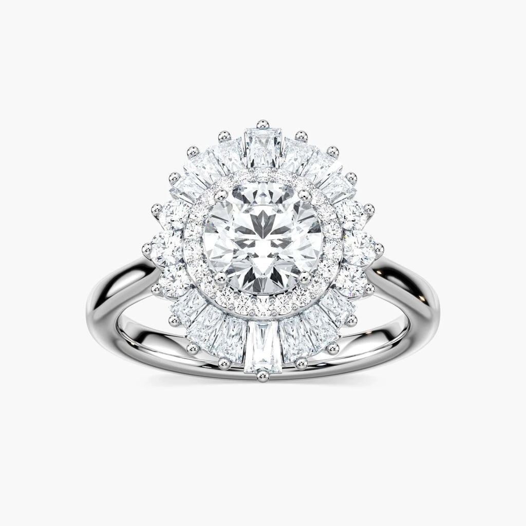 Delphine Round LGD Ornate Vintage Double Halo Engagement Ring - Platinum