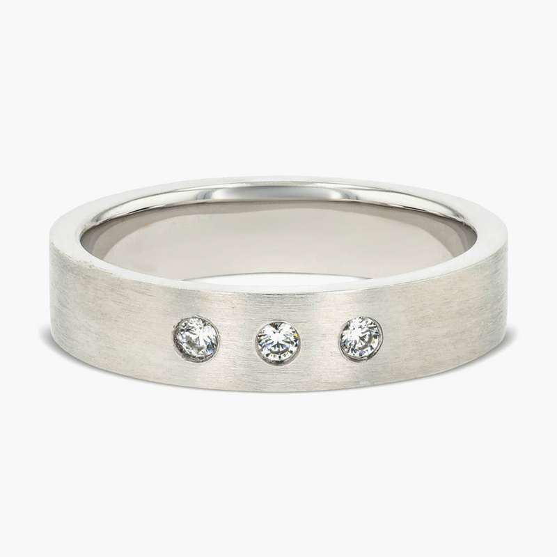 Brad 1/5 ctw Diamond Accent Round LGD 5.00mm Three Stone Mens Wedding Band - 14K White Gold / Satin