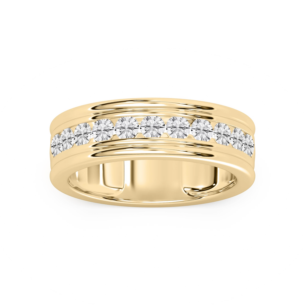 Alexander 1 ctw Round LGD 7.25mm Channel Mens Wedding Band - 14K Yellow Gold