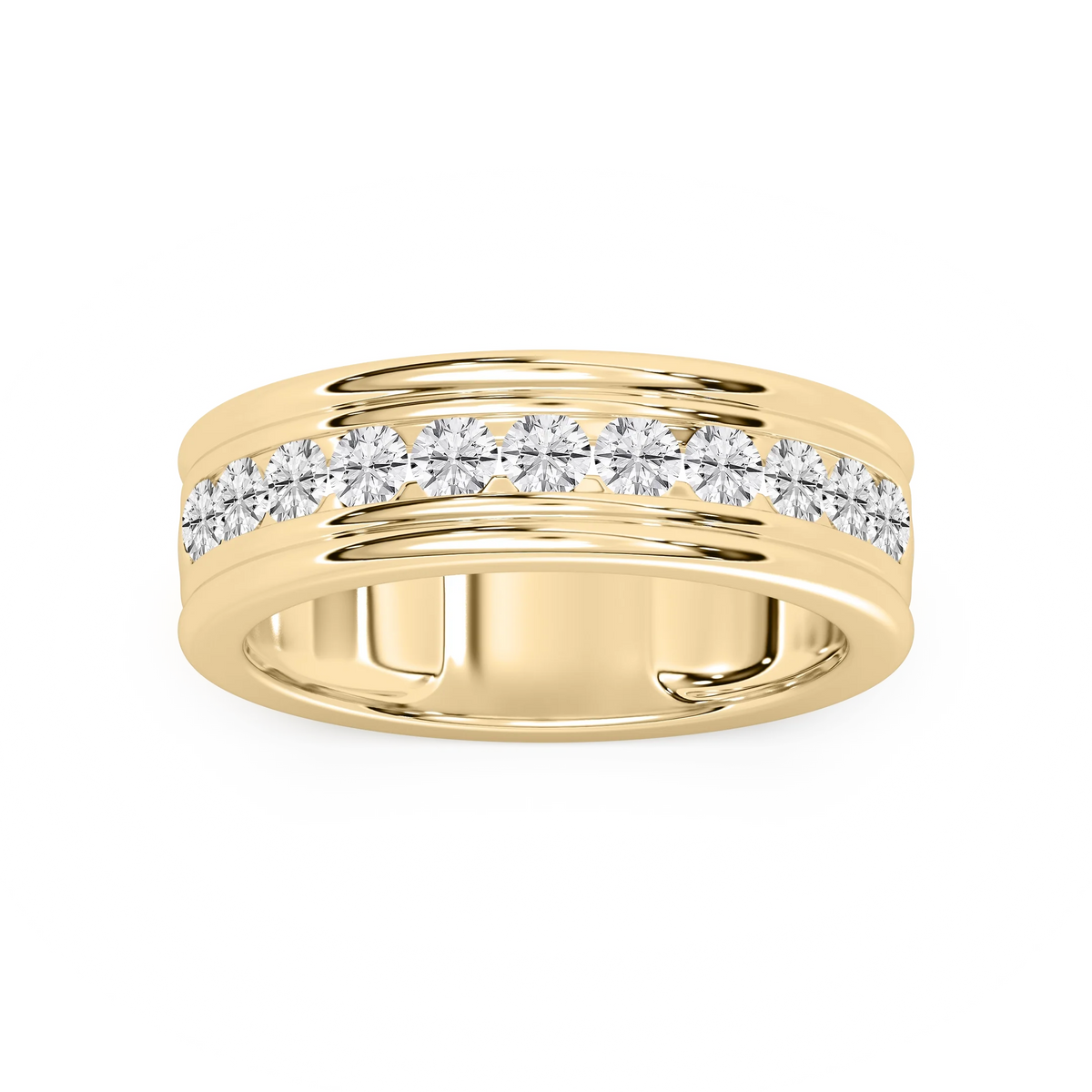 Alexander 1 ctw Round LGD 7.25mm Channel Mens Wedding Band - 14K Yellow Gold