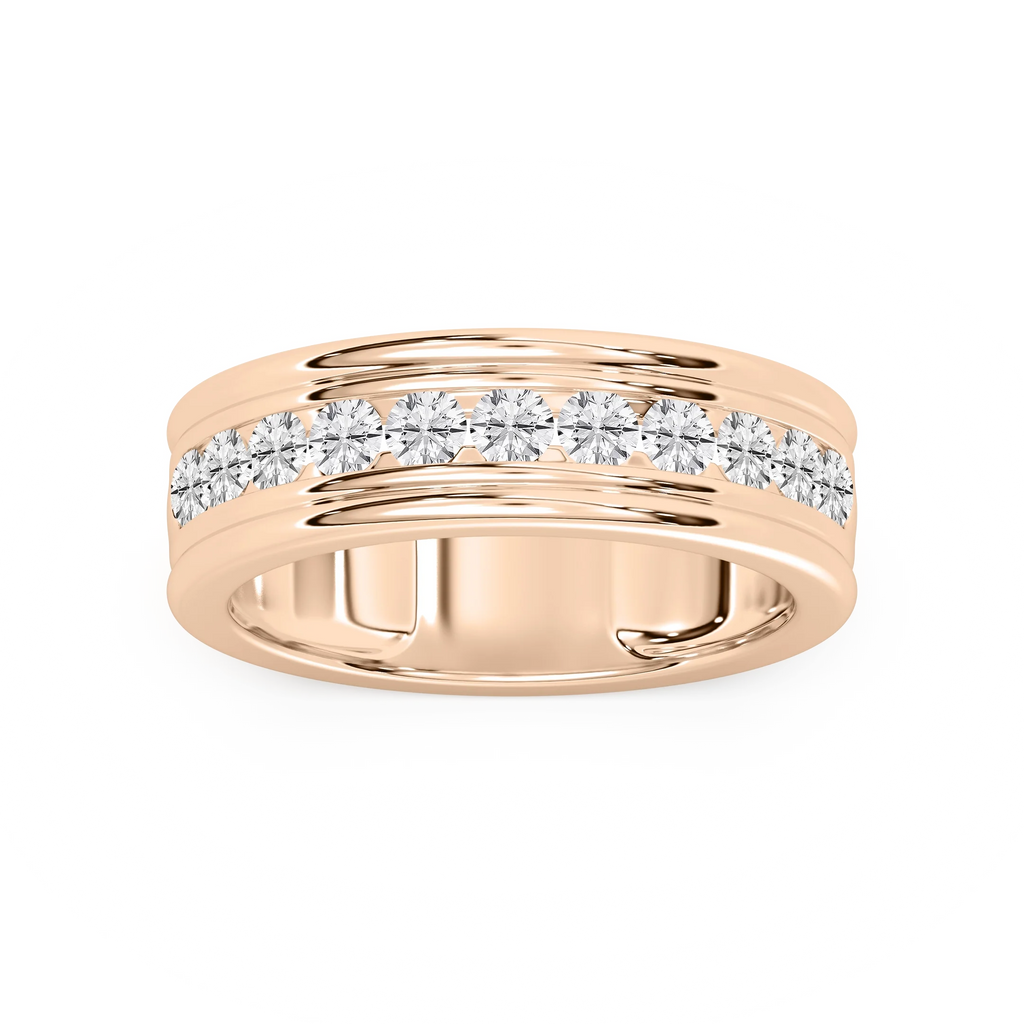 Alexander 1 ctw Round LGD 7.25mm Channel Mens Wedding Band - 14K Rose Gold