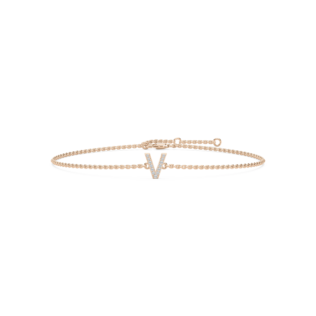 1/8 ctw Round LGD Initial Bracelet – 7 Inches - 14K Rose Gold / V