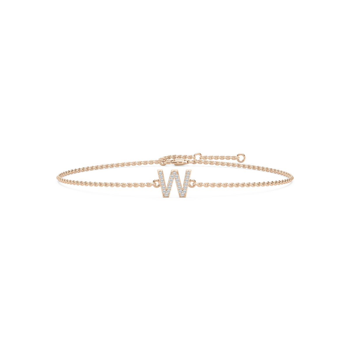 1/8 ctw Round LGD Initial Bracelet – 7 Inches - 14K Rose Gold / W